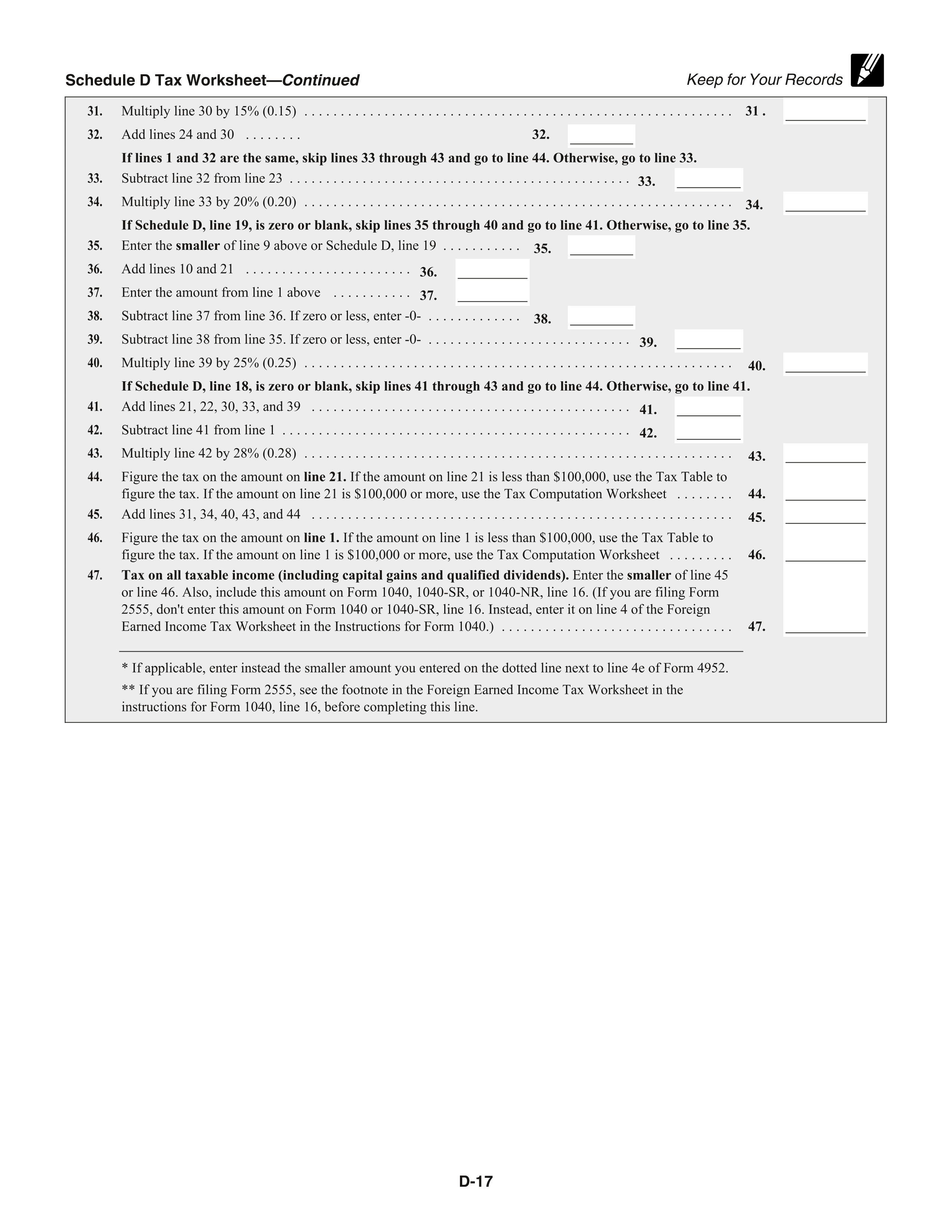 Schedule D Tax Worksheet page 17